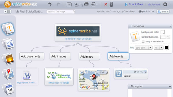 SpiderScribe web-based mind mapping app